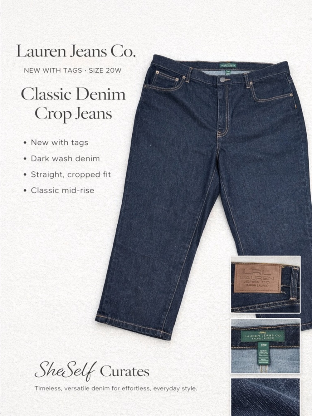 Lauren Jeans Co Dark Wash Crop Jeans Size 20W Classic Mid Rise Denim
